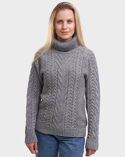 Women's wool braided sweater grey