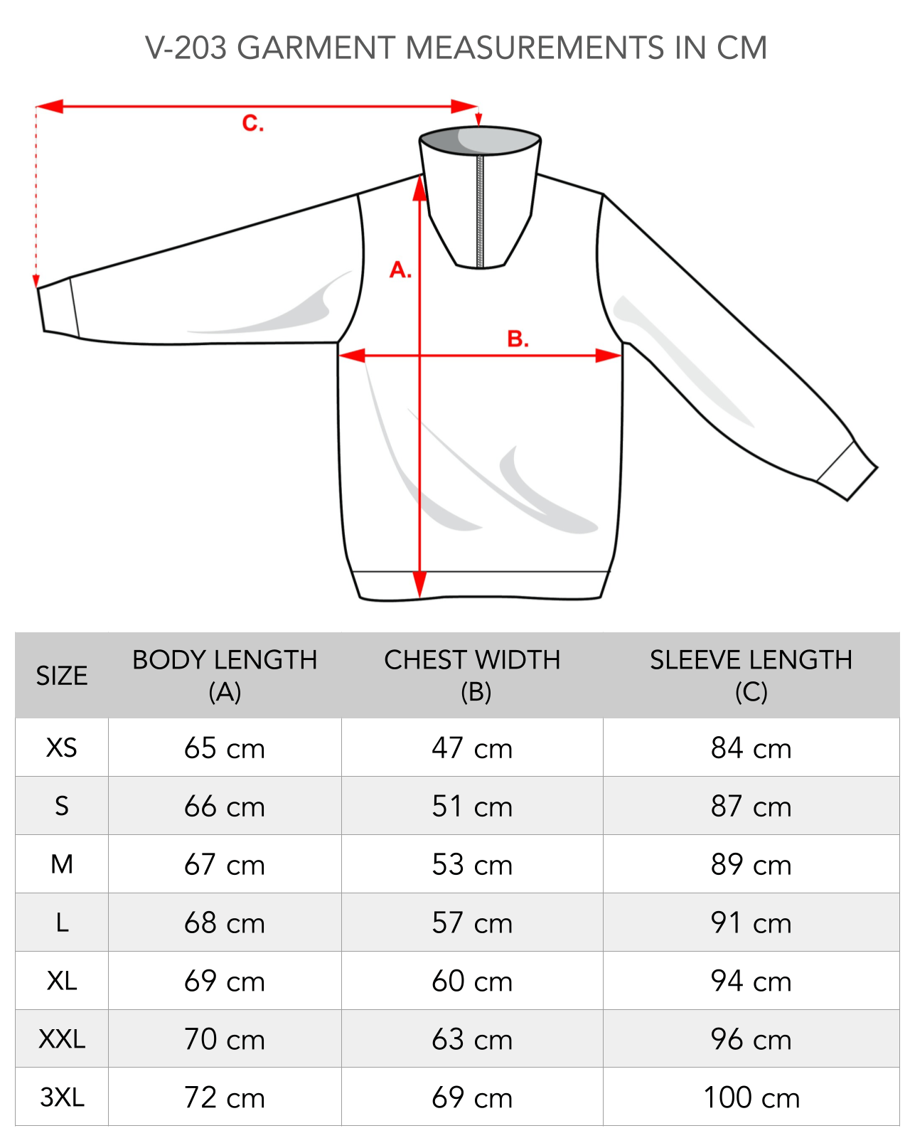 Altja unisex fisherman sweater size chart