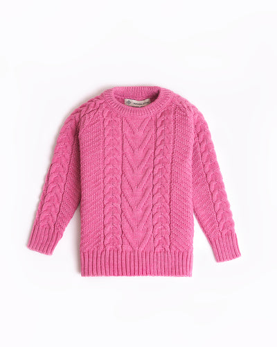 kid's wool braided sweater pink