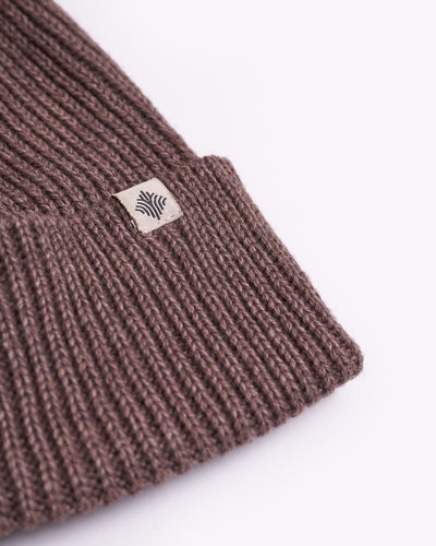 beige wool beanie details