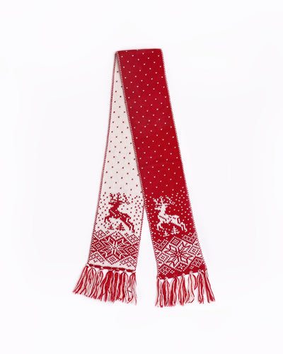 kids pure wool scarf with reindeers red