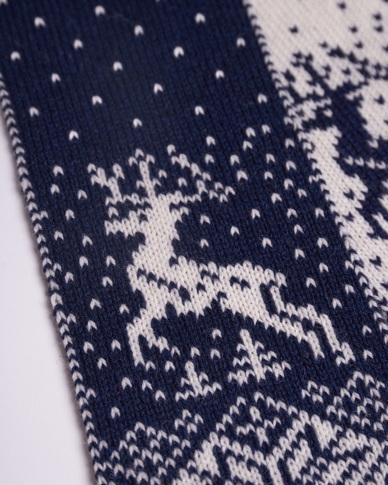 kids pure wool scarf with reindeers navy blue