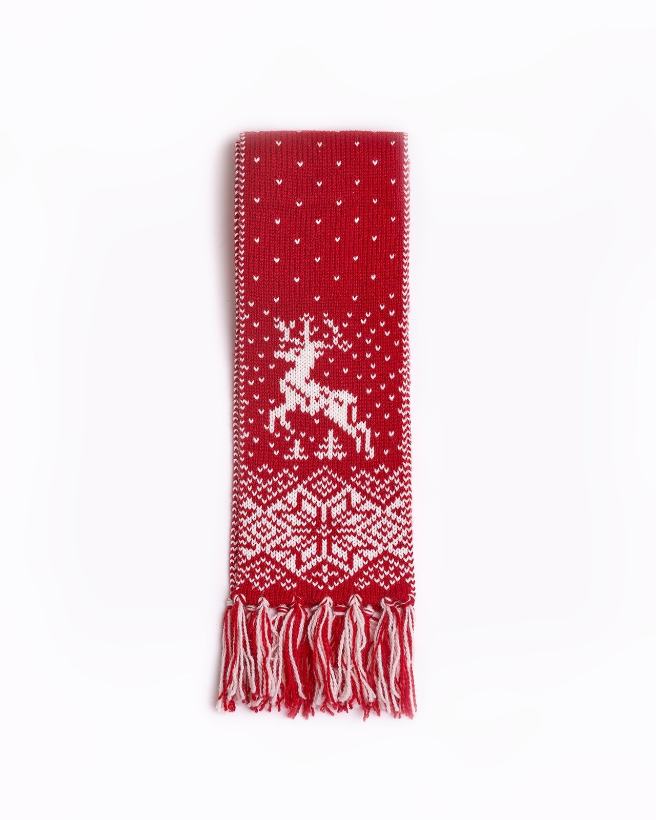 kids pure wool scarf with reindeers red