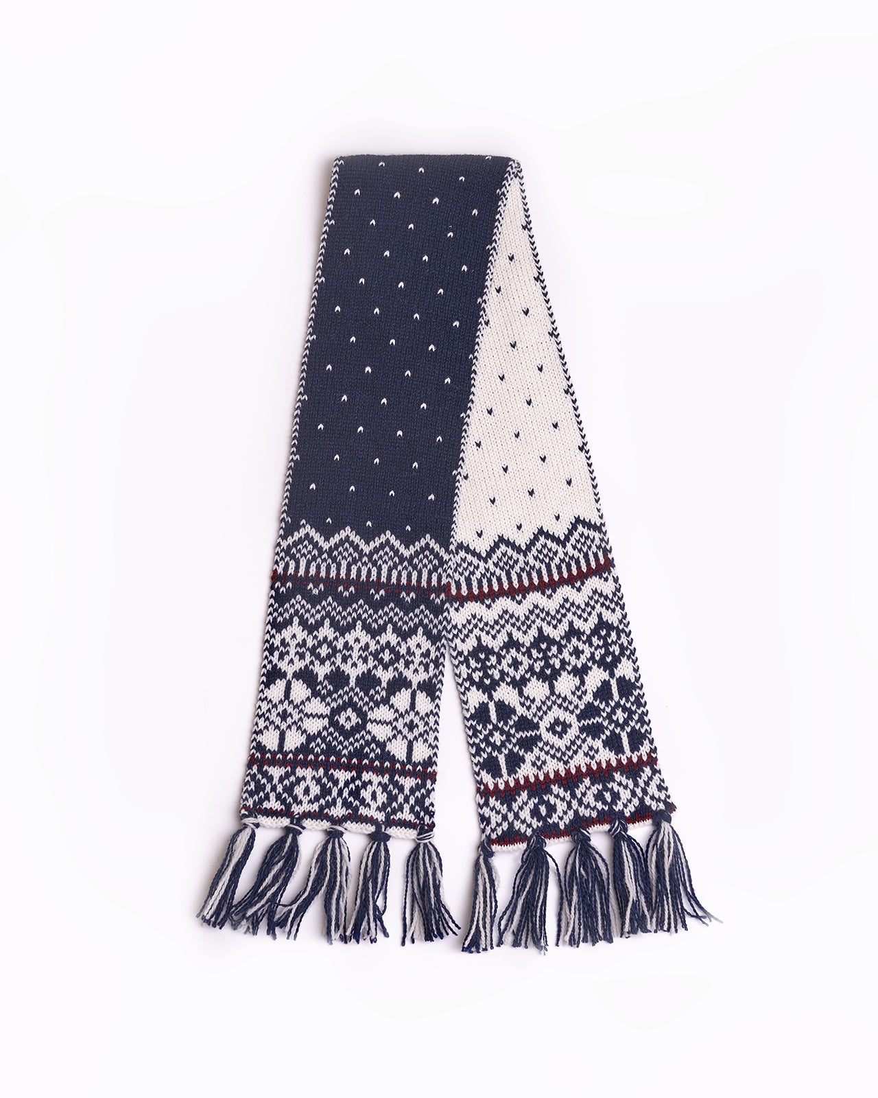 Kids wool scarf nordic pattern navy blue and white