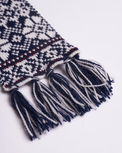 Kids wool scarf nordic pattern navy blue and white