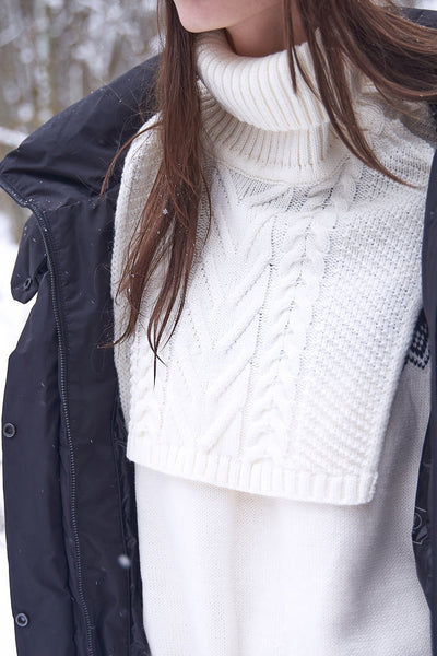 white wool turtleneck collar