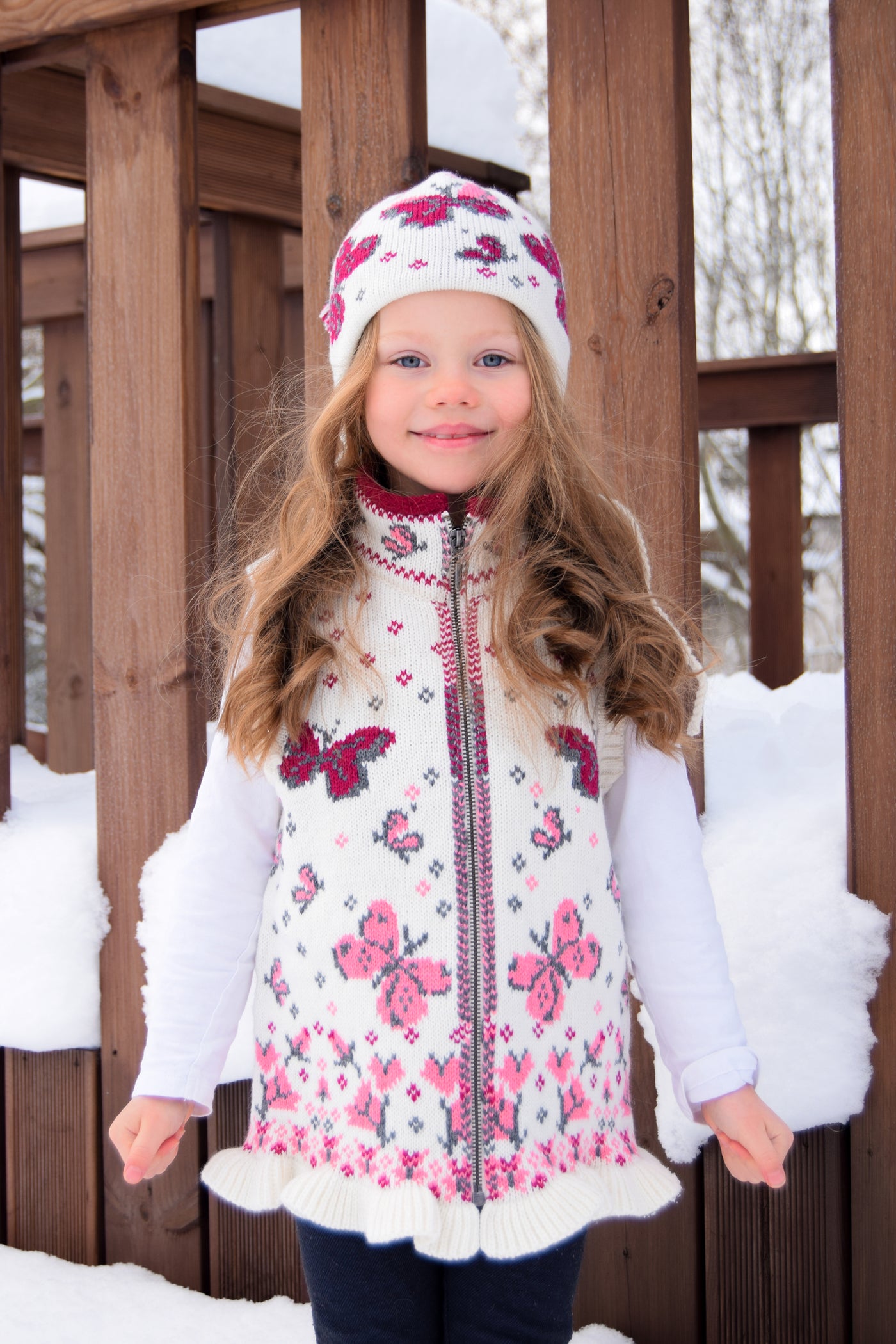 Kid's wool vest with butterflies