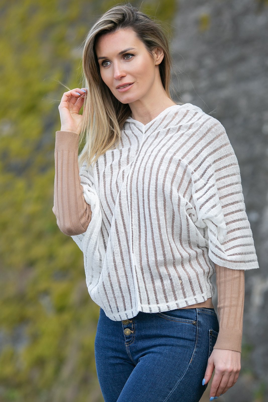 Valga striped linen poncho - Natural Style Estonia