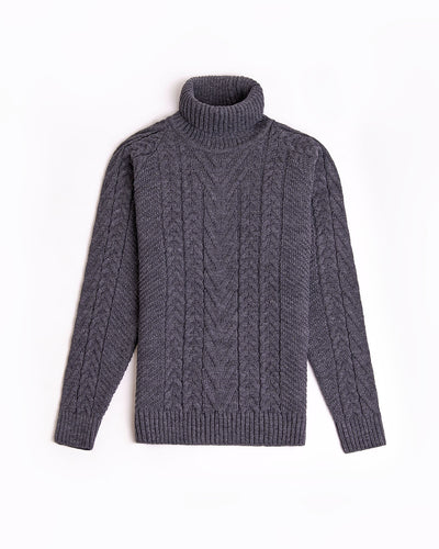 wool men's braided high neck sweater