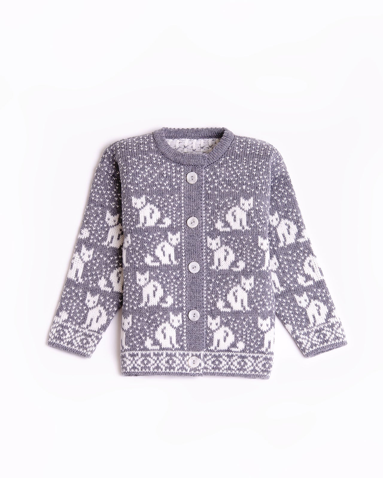 wool kid's cardigan with kitty grey