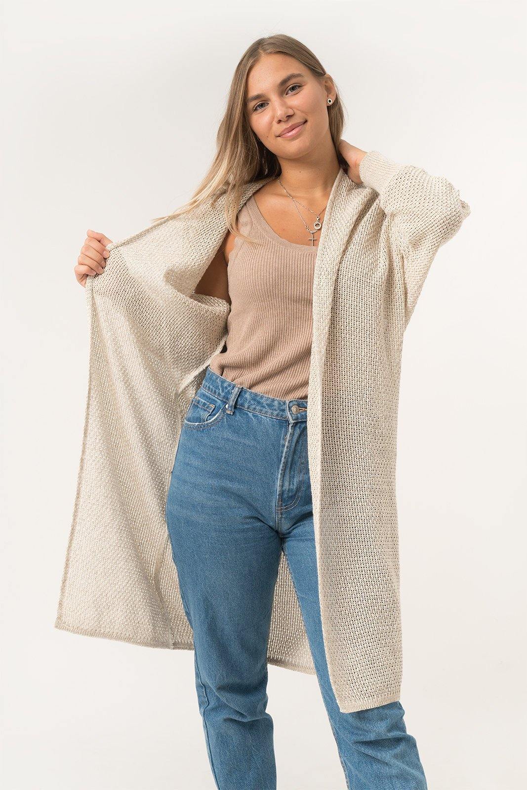 Linen patchwork long cardigan