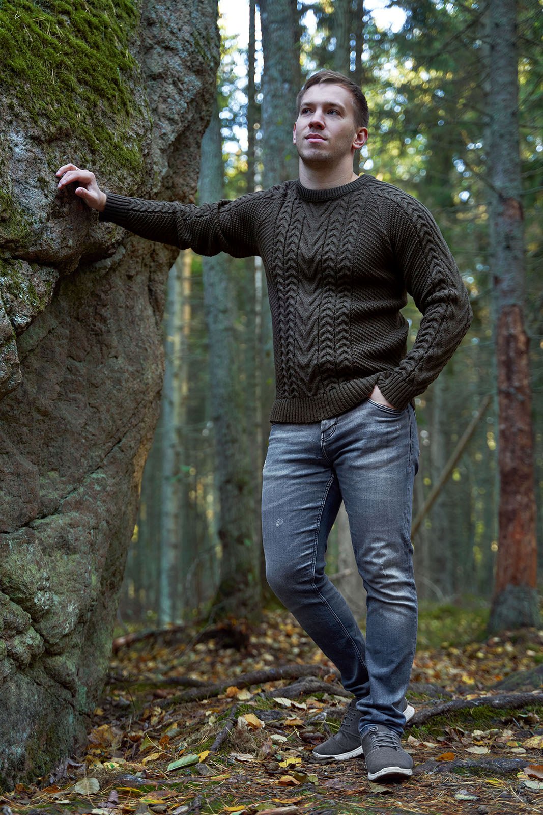 wool men's braided sweater