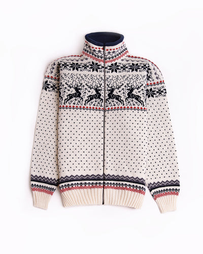 Wool men's zipper cardigan with reindeers