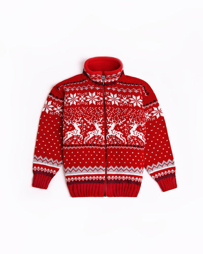 Wool kid's cardigan with Reindeers